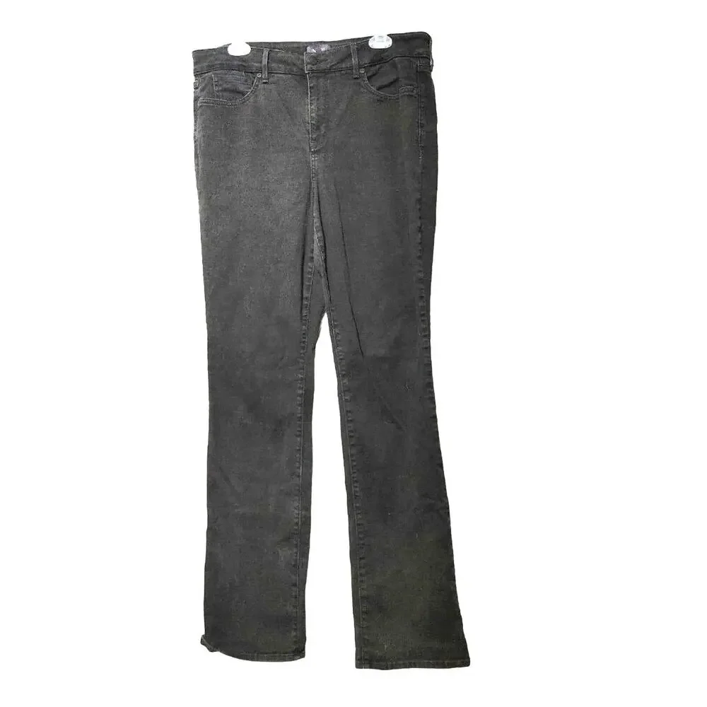 NYDJ Marilyn Straight Jeans Mid Rise Slim Fit Black Denim Womens Plus Size 14